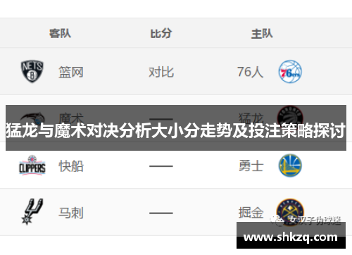 猛龙与魔术对决分析大小分走势及投注策略探讨